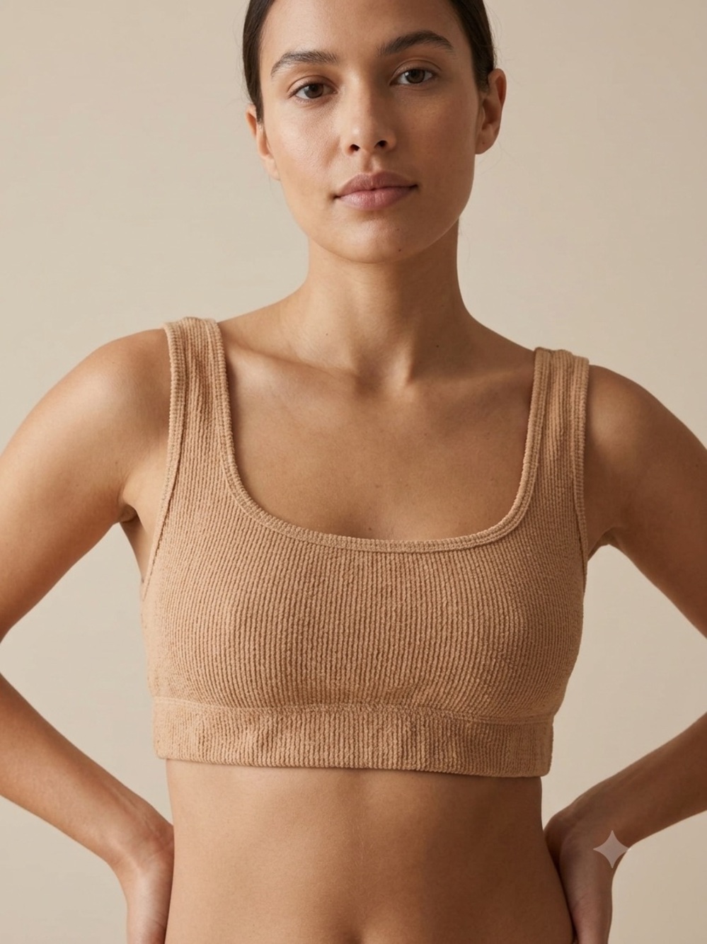Skims Sz M Tan Brown Waffle Casual Lounge Bralette